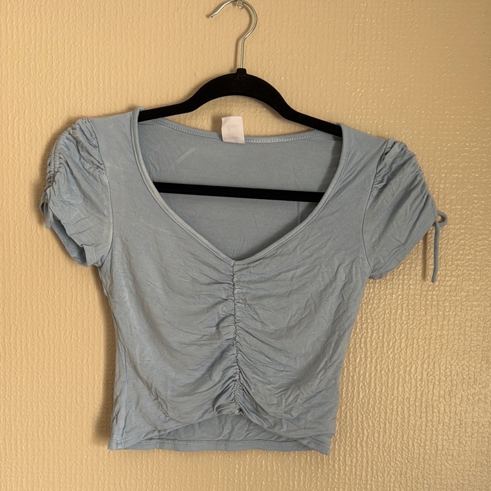 PACSUN ruched baby blue crop top